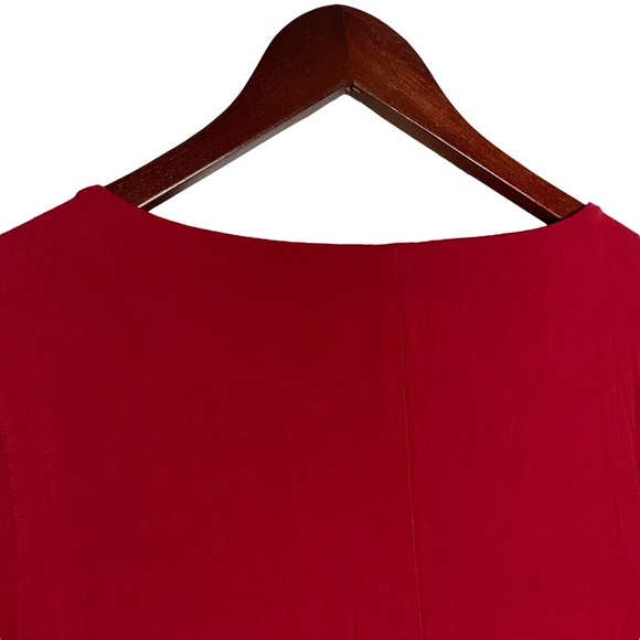 Catherine Malandrino Red Midi Dress Boat Neck Modest Draped Faux Wrap Large L - Picture 13 of 15